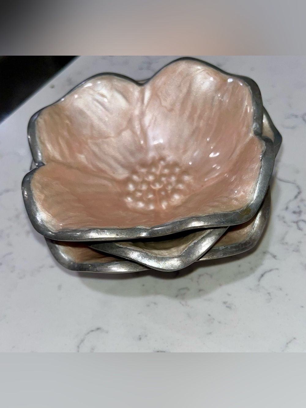 Julia Knight Decorative Pink Flower Trinket Dish with Silver Edge